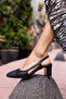 CHAL WOMEN'S BLACK THICK HEEL SANDALS - 5