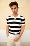 Color Blocked Polo Neck Knitwear T-Shirt - 5