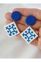 Steel Earrings Apparatus & Ceramic Pattern Polymer Clay Earrings Handmade Blue & White Colored - 2