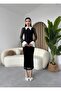Black and White Shirt Collar Lined Midi Long Premium Design Lace Dress - 3