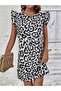 Women's Short Sleeve Sleeves Ruffle Detail Back Tie Leopard Pattern Sleeveless Mini Micro Hand