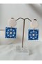 Steel Earrings Apparatus & Ceramic Pattern Polymer Clay Earrings Handmade Blue & White Colored - 4