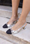 CHAL Women's SILVER BLACK THICK HEEL SANDALS - 6