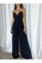 Black Crepe Fabric Strap Double Breasted Collar Evening Dress Jumpsuit - 5