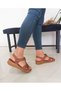 Tan Color Ankle Strap Belted Flat Sole Women's Sandals - 5