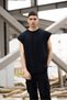 Unisex Black Basketball Player Zero Sleeve Crew Neck Oversize Casual Basic Sleeveless T-shirt - 2