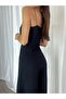 Black Crepe Fabric Strap Double Breasted Collar Evening Dress Jumpsuit - 3