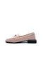 Genuine Soft Leather Perforated Powder Color Women's Buckle Loafer Shoes - 4