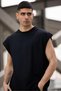 Unisex Black Basketball Player Zero Sleeve Crew Neck Oversize Casual Basic Sleeveless T-shirt - 4