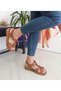 Tan Color Ankle Strap Belted Flat Sole Women's Sandals - 4