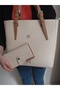 Women's Cream-Tan Large Size Shoulder Bag AND Wallet Combination