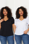 Siyah-Beyaz 2'li Paket Basic V Yaka %100 Pamuk Örme Büyük Beden T-Shirt TBBSS22TS0705 - 8