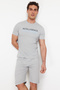 Gray Regular Fit Crew Neck Knitted Shorts Pajamas Set TMNSS24PT00046 - 3