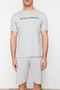 Gray Regular Fit Crew Neck Knitted Shorts Pajamas Set TMNSS24PT00046 - 4