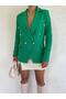 Women's Padded Shoulders , Lined Chanel Fabric Blazer Jacket, Benetton Green, Slim Fit