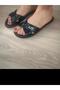 WOMEN'S BLACK COLOR CROSSBAND Patent Leather Snakeskin Orthopedic Sole Slippers 9827-8 - 3