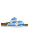 Women's Vegan Leather Blue Slippers - Daisy Stripes Design - 5