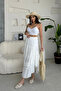 White Asymmetrical Seersucker Skirt with Elastic Waist - 5