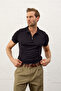 Men's Basic Slim-fit Fit Polo Collar Summer Knitwear T-shirt Dark Navy - 2