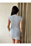 Women Camisole Crew Neck Short Sleeve Ribbed Mini Dress Gray - 5