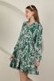 Women's Short Dress with Leaf Print and Long Sleeve Viscose Fabric Shirt Collar Green Summer Spring - 6