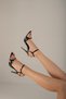 Mazu Stone Buckle Detailed Ankle Strap Black Patent Leather Black 10 cm Women's Classic Heeled Shoes - 4