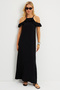 Women's Black Halter Neck Wrap Midi Dress EY2789