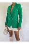 Women's Padded Shoulders , Lined Chanel Fabric Blazer Jacket, Benetton Green, Slim Fit - 3
