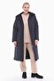 Women's Large Size Hooded 120 Cm Navy Blue Quilted Coat 1020 - 3