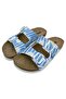 Women's Vegan Leather Blue Slippers - Daisy Stripes Design - 2