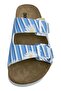 Women's Vegan Leather Blue Slippers - Daisy Stripes Design - 6