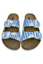 Women's Vegan Leather Blue Slippers - Daisy Stripes Design - 3