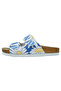 Women's Vegan Leather Blue Slippers - Daisy Stripes Design - 4