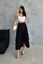 Black Asymmetrical Seersucker Skirt with Elastic Waist - 3