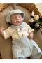 Blue Gingham Fabric Shorts, Handmade Rabbit Detail Snap Button Bodysuit and Cap Set