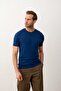 Men's Striped Crew Neck Slim-fit Fit Thin Knitwear T-Shirt Indigo