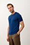Men's Striped Crew Neck Slim-fit Fit Thin Knitwear T-Shirt Indigo - 4