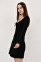 Women's Black Corset Design Gathered Knitted Mini Dress - 4