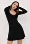 Women's Black Corset Design Gathered Knitted Mini Dress - 3