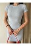 Women Camisole Crew Neck Short Sleeve Ribbed Mini Dress Gray - 4