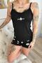 Black Spring Break Lace Detailed Knitted Pajama Set with Rope Strap Shorts - 5