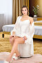 Set of 2 Lady long-sleeved white-coloured sleeves feathered satin dressing gowns 15227 - 3