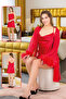 Set of 2 Lady long-sleeved red-coloured sleeves feathered satin robe 15226