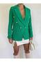 Women's Padded Shoulders , Lined Chanel Fabric Blazer Jacket, Benetton Green, Slim Fit - 5