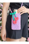 Hand Knitted Knitted Purple Shoulder Bag with Cherry Rope Strap - Phone Bag