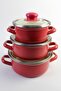 3-Piece Luxury Enamel Mini Cookware Set Red 12/14/16cm