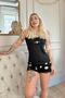 Black Spring Break Lace Detailed Knitted Pajama Set with Rope Strap Shorts - 3