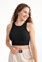 Women's Black Ribbed Strappy Super Crop Knitted Undershirt
