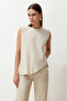Taş More Sustainable %100 Pamuk Etek Ucu Asimetrik Bisiklet Yaka Örme T-Shirt TWOSS24TS00156