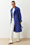 Cobalt Blue Oversize Belted Windbreaker Detail Water Repellent Long Trench Coat Twoss21Tr0005 - 2